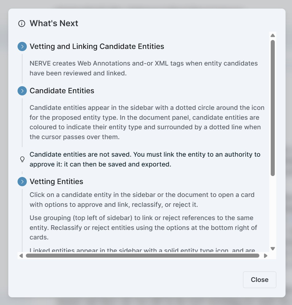 NER Pop-Up Summary What's Next Tab