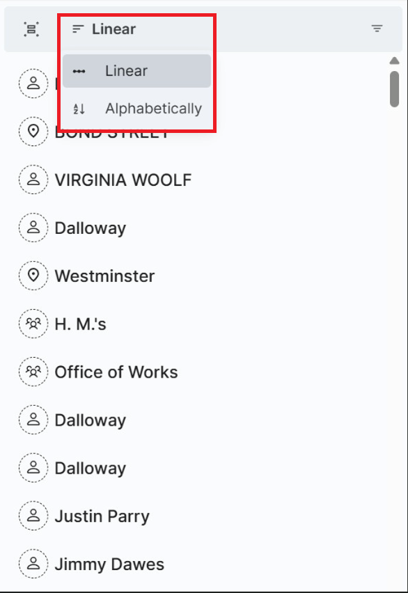 Nerve sidebar highlighting sort icon